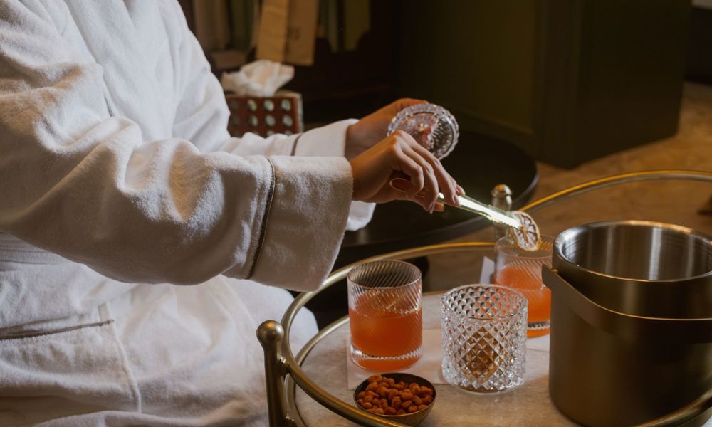 cocktails in a bedroom