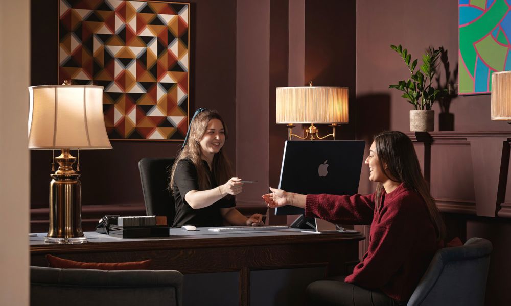 Francis Hotel Bath reception welcoming a guest